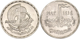 Egypt 5 Pounds 1993 AH 1414

KM# 812, N# 94579; Silver; 20th Anniversary of the October War Victory; Mintage 5000 pcs.; UNC with mint luster & few h...