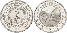 Eritrea 1 Dollar 1993 PM

KM# 6, N# 43015; Copper-nickel; Independence Day; Pobjoy Mint, Surrey; UNC