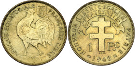 French Equatorial Africa 1 Franc 1942 SA

KM# 2, Schön# 5, N# 8873; Brass; Pretoria Mint; UNC with mint luster & few hairlines