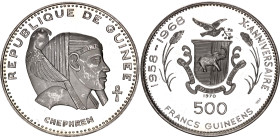 Guinea 500 Francs Guineens 1970

KM# 23, N# 69241; Silver., Proof; Chephren; Mintage 4600 pcs.; With minor hairlines