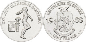 Guinea 100 Francs Guineens 1988

KM# 57, Schön# 57, N# 116934; Silver; Barcelona 1992 Olympic Summer Games; Mintage 5000 pcs.; BUNC