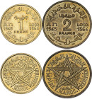 Morocco 1 - 2 Francs 1945 AH 1364

Y# 41 - 42; Aluminium bronze; Mohammed V; Paris Mint; UNC-/UNC with mint luster