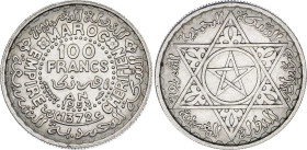 Morocco 100 Francs 1953 AH 1372

Y# 52, N# 1709; Silver; Mohammed V; Paris Mint; UNC with hairlines