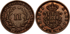 Mozambique 2 Reis 1853

KM# 25, N# 37908; Bronze; Maria II; XF+