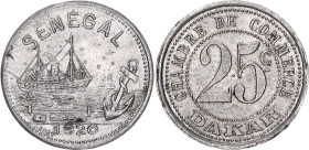 Senegal Dakar 25 Centimes 1920 Token

KM# Tn5, N# 17128; Aluminium 1.54 g.; Paris Mint; XF+