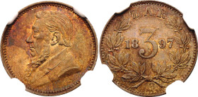 South Africa 3 Pence 1897 NGC MS61

KM# 3, Hern# Z10, N# 1270; Silver; Pretoria Mint; With nice toning