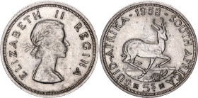 South Africa 5 Shillings 1958

KM# 52, N# 11621; Silver; Elizabeth II; XF