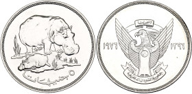 Sudan 5 Pounds 1976 AH 1396

KM# 71, N# 37555; Silver; Conservation - Hippo with calf; Mintage 5087 pcs.; UNC with full mint luster