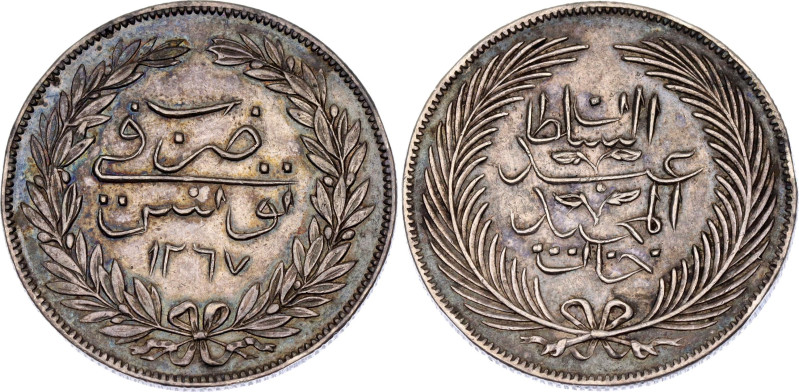 Tunisia 5 Rial 1851 AH 1267

KM# 108, N# 35847; Silver 15.60 g.; Abdulmejid I;...