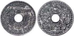 Tunisia 20 Centimes 1945 AH 1364 Essai

KM# E26, Lec# 126, N# 112518; Zinc 3.13 g.; Muhammad VIII; Paris Mint; Mintage 1100 pcs.; AUNC