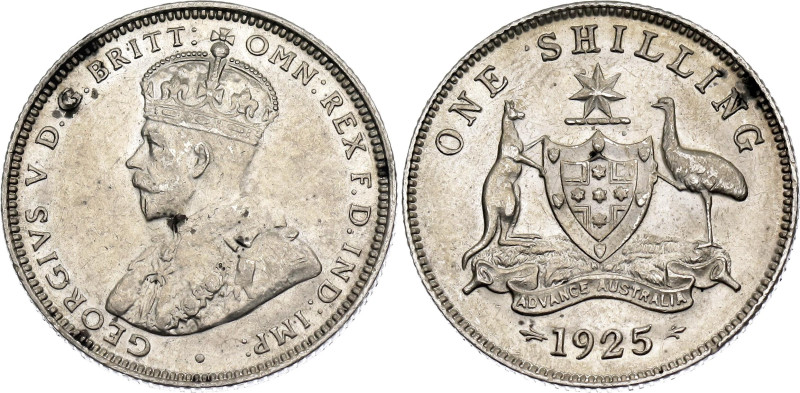 Australia 1 Shilling 1925

KM# 26, N# 10525; Silver; George V; London Mint; AU...