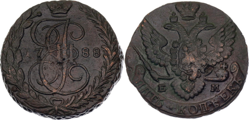 Russia 5 Kopeks 1788 ЕМ

Bit# 642, Conros 180/62, N# 8257; Eagle 1789-1796; La...