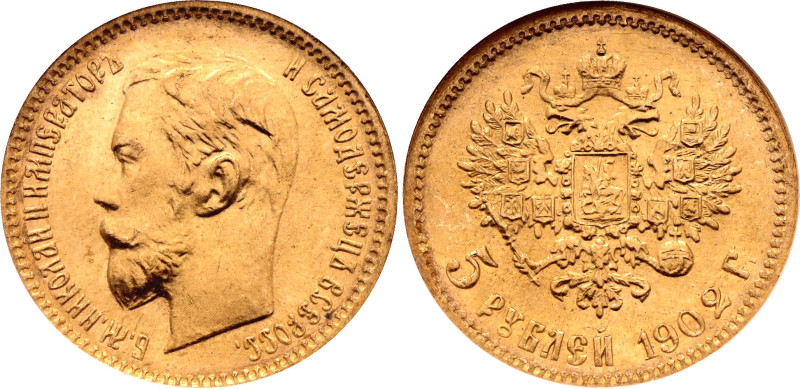 Russia 5 Roubles 1902 АР NGC MS65

Bit# 29, N# 20953; Gold (.900) 4.30 g; UNC ...