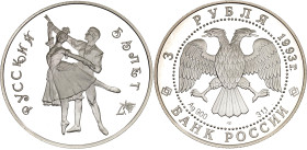 Russian Federation 3 Roubles 1993 ЛМД

Y# 323, N# 46759; Silver., Proof; Russian Ballet; Mintage 40000 pcs.