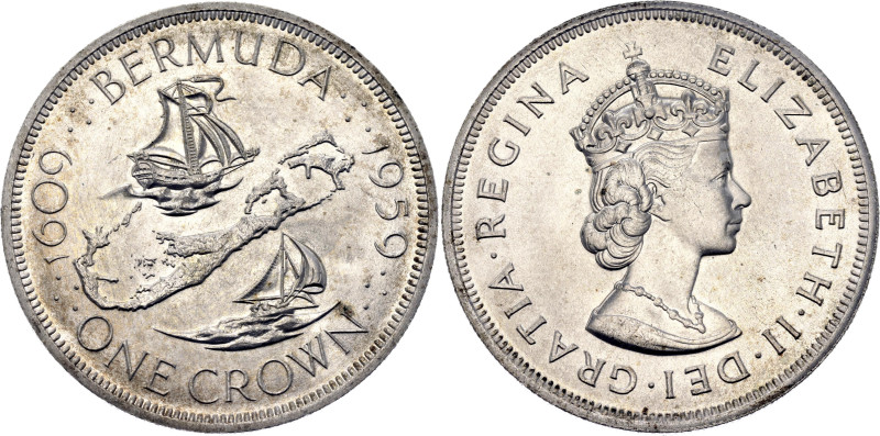 Bermuda 1 Crown 1959

KM# 13, Schön# 13, N# 14207; Silver; Elizabeth II; 350th...