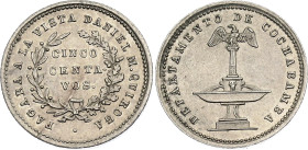 Bolivia 5 Centavos 1876 (ND) Token

N# 107829; Copper-nickel 1.79 g., 16.3 mm.; Quiroga - Cochabamba Department; UNC