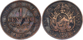 Bolivia 1 Centavo 1883 A

KM# 167, N# 36451; Copper; Paris Mint; UNC