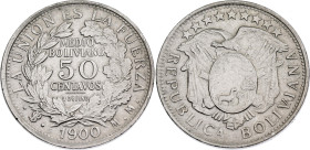 Bolivia 1/2 Boliviano / 50 Centavos 1900 PTS MM

KM# 175.1, N# 13424; Silver; Potosi Mint; AUNC