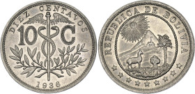 Bolivia 10 Centavos 1936

KM# 179, Schön# B9, N# 4905; Copper-nickel; Vienna Mint; UNC with full mint luster