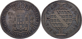 Brazil 640 Reis 1780

KM# 207.2, N# 34712; High Crown; Silver; Maria I & Pedro III; Lisbon Mint; XF