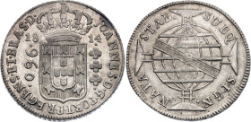 Brazil 960 Reis 1814 B

KM# 307.1, N# 23668; Silver; Joao; Bahia Mint; AUNC with minor hairlines