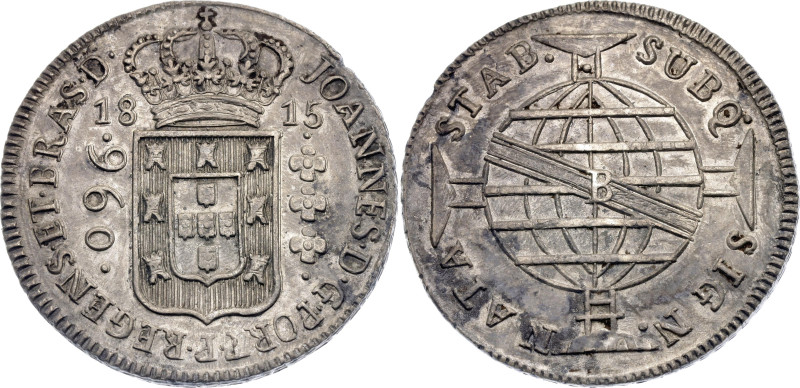 Brazil 960 Reis 1815 B

KM# 307.1, N# 23668; Silver; Joao; Bahia Mint; UNC