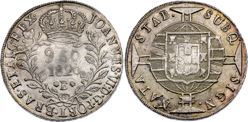 Brazil 960 Reis 1820 B

KM# 326.2, N# 28705; Silver; Joao VI; Bahia Mint; UNC ...