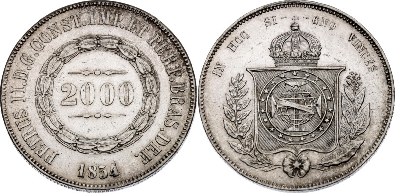 Brazil 2000 Reis 1854

KM# 466, N# 3658; Silver; Pedro II; XF