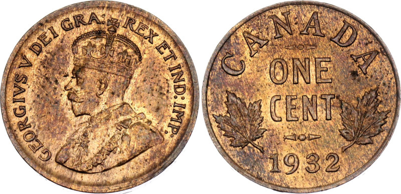 Canada 1 Cent 1932

KM# 28, Schön# 27, N# 436; Bronze; George V; UNC with red ...