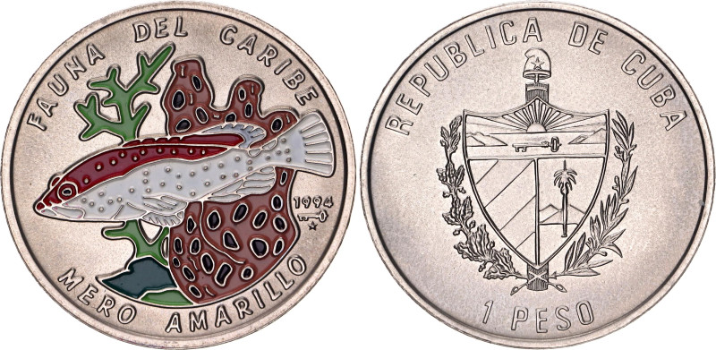 Cuba 1 Peso 1994

KM# 466.2, N# 62162; 5 lines in the tail; Nickel plated stee...