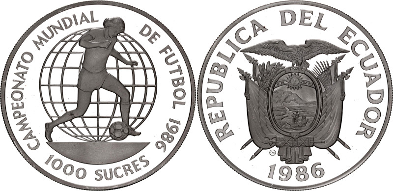 Ecuador 1000 Sucres 1986 CHI

KM# 86, N# 160932; Silver., Proof; FIFA World Cu...