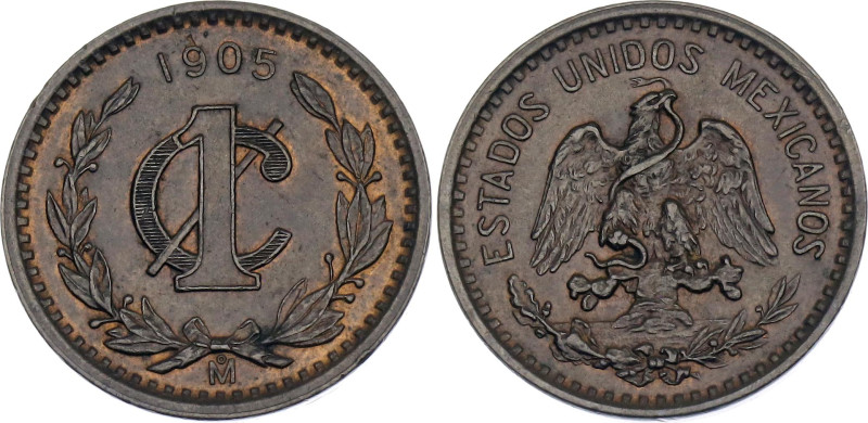 Mexico 1 Centavo 1905 Mo

KM# 415, N# 5133; Wide date; Bronze; Mexico Mint; UN...