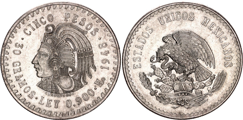 Mexico 5 Pesos 1948 Mo

KM# 465, N# 10919; Silver; Cuauhtemoc; Mexico Mint; UN...