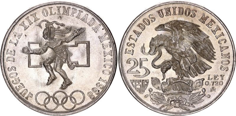 Mexico 25 Pesos 1968 Mo

KM# 479.1, N# 3855; Even rings; Silver., Prooflike; 1...