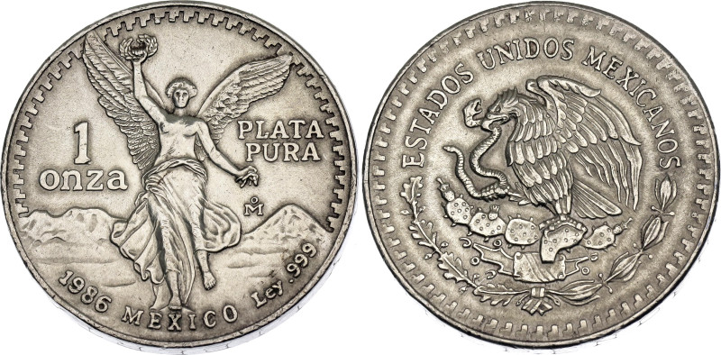 Mexico 1 Onza 1986 Mo

KM# 494.1, N# 14465; Silver; "Libertad"; Mexico Mint; U...