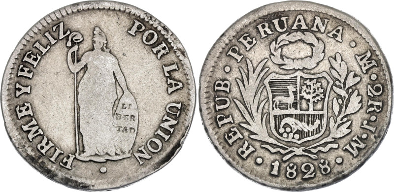 Peru 2 Reales 1828 LIMA JM

KM# 141.1, N# 28261; Silver; Lima Mint; VF