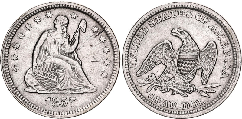 United States 1/4 Dollar 1857

KM# A64.2, N# 315915; Silver; "Seated Liberty Q...