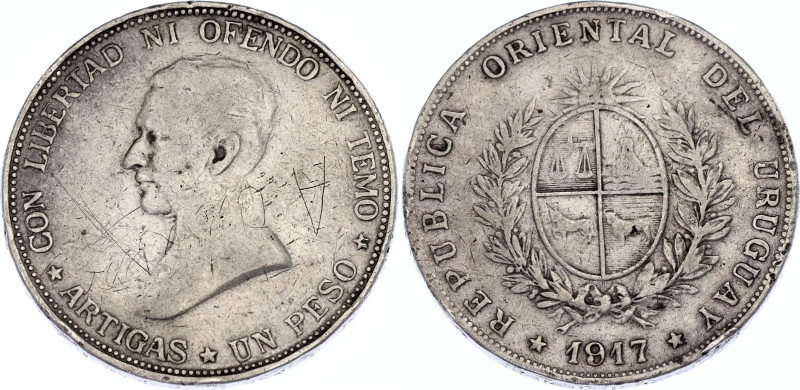 Uruguay 1 Peso 1917

KM# 23, SA# 41, N# 39069; Silver; VF+/XF- with graffiti