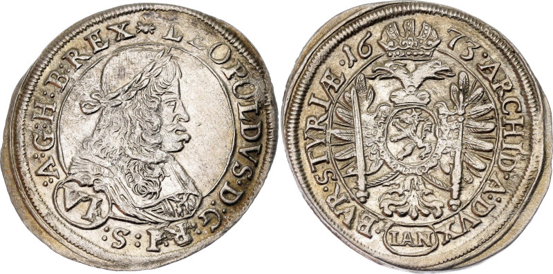 Austria 6 Kreuzer 1673 IAN

KM# 1233, N# 88801; Silver; Leopold I; Graz Mint; ...