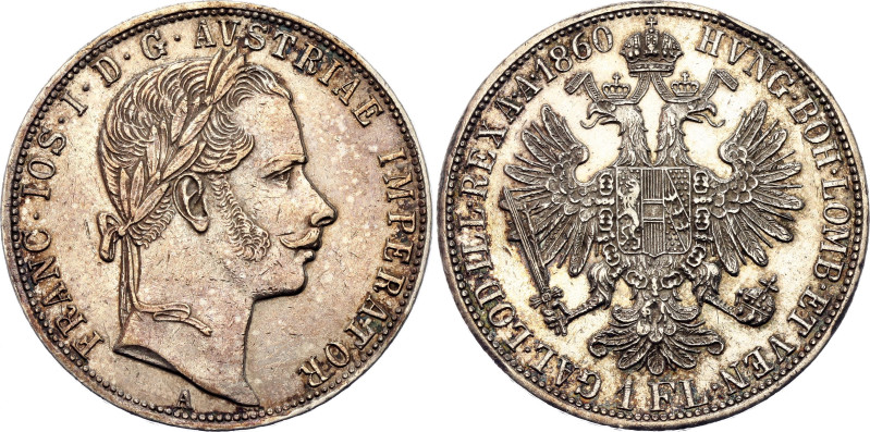 Austria 1 Florin 1860 A

KM# 2219, N# 7004; Silver; Franz Joseph I; Vienna Min...