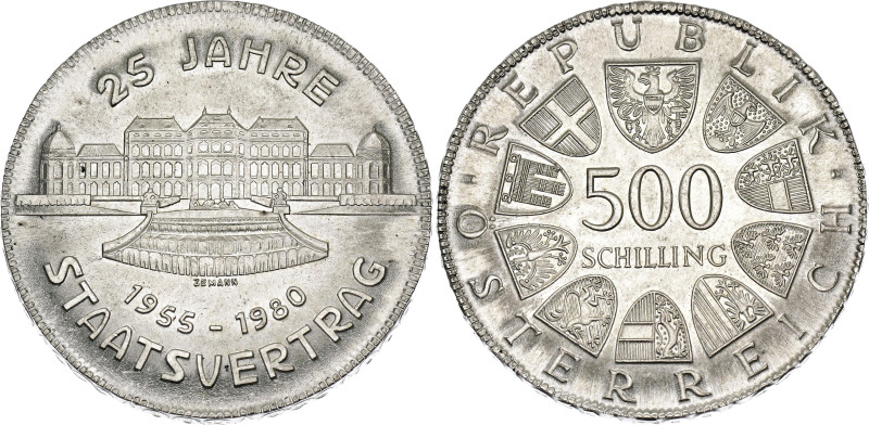 Austria 500 Schilling 1980

KM# 2948, N# 14782; Silver; 25th Anniversary of th...