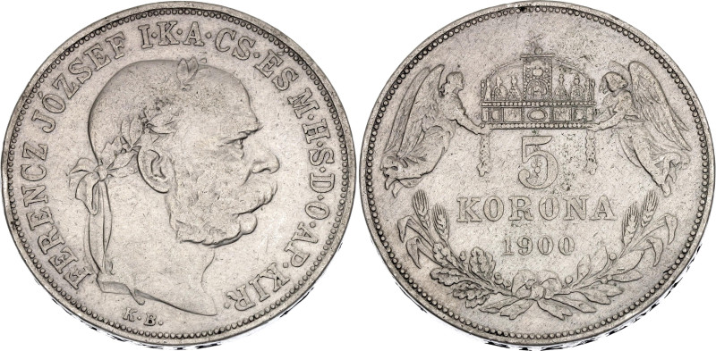 Hungary 5 Korona 1900 KB

KM# 488, ÉH# 1492, N# 12866; Silver; Franz Joseph I;...