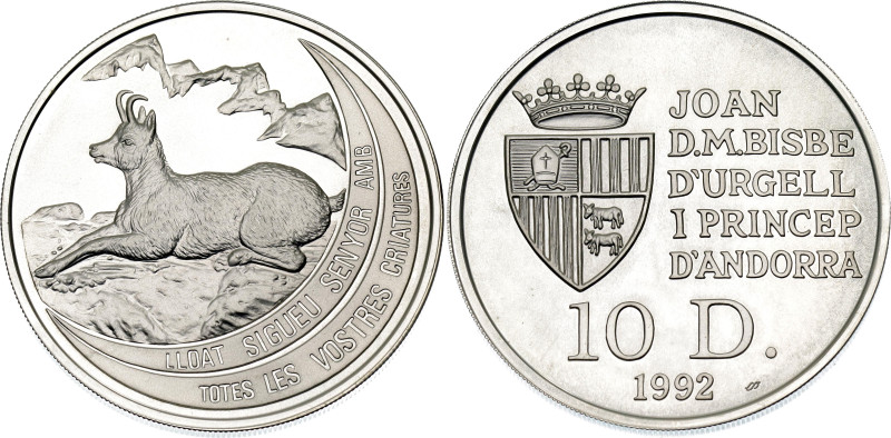 Andorra 10 Diners 1992

KM# 75, N# 45001; Silver., Proof; Joan Martí i Alanis;...