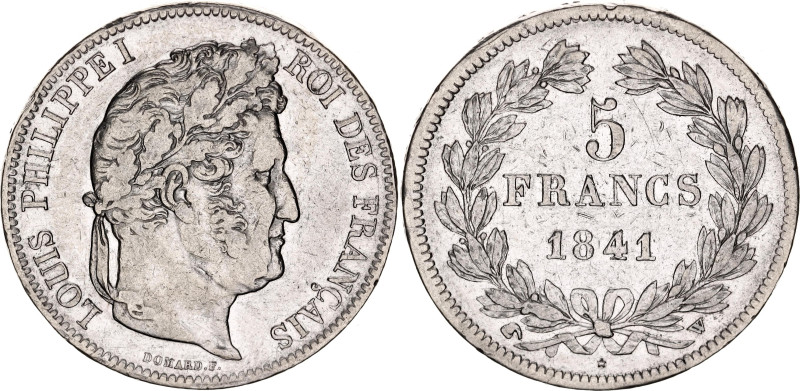 France 5 Francs 1841 W

KM# 749.13, N# 196469; Silver; Louis Philippe I; Lille...