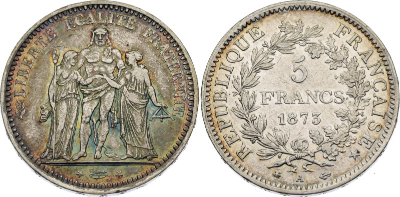 France 5 Francs 1873 A

KM# 820.1, N# 1187; Silver; Paris Mint; XF with nice m...