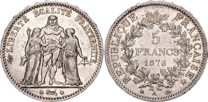 France 5 Francs 1876 A

KM# 820.1, N# 1187; Silver; Paris Mint; XF