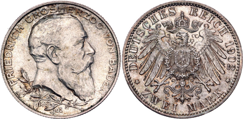 Germany - Empire Baden 2 Mark 1902

KM# 271, N# 16296; Silver; Friedrich I; 50...