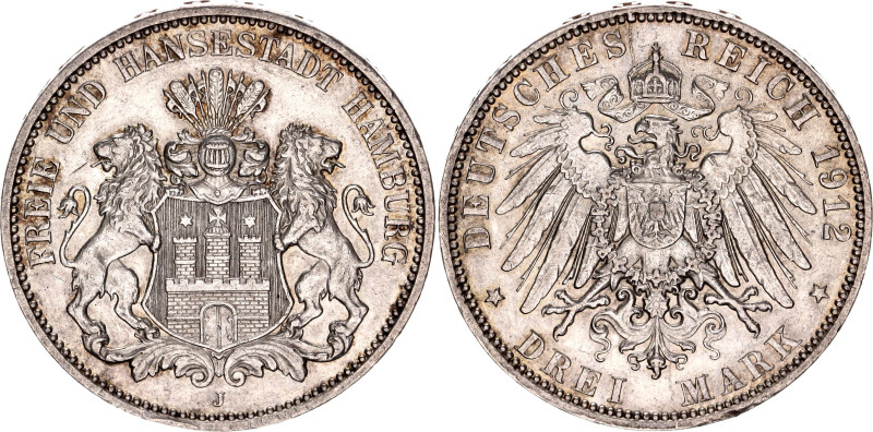 Germany - Empire Hamburg 3 Mark 1912 J

KM# 620, J. 64, N# 7642; Silver; AUNC ...