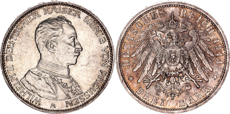 Germany - Empire Prussia 3 Mark 1914 A

KM# 538, J. 113, N# 26642; Silver; Wil...