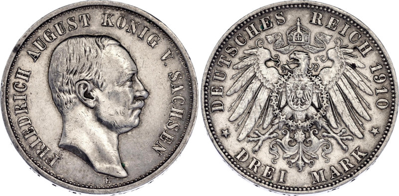 Germany - Empire Saxony-Albertine 3 Mark 1910 E

KM# 1267, N# 18482; Silver; F...